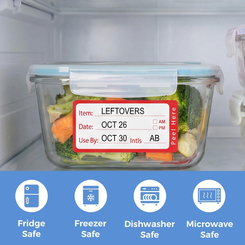 1200 Freezer Labels with Dispenser, 1" x 2", Removable, Red
