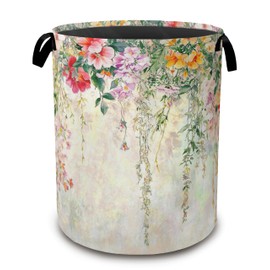 Abstract Colorful Flowers Laundry Basket,Watercolor Painting Collapsible Laundry Baskets with Handles,Waterproof Oxford Cloth Storage Basket 16"x20" for Bathroom/Bedroom/Dormitories