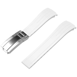 YISIWERA 20mm Curved Ends Rubber Watch Band White Silicone Watch Bands Strap Solid High Polised Brushed Double Lock Mechanical Buckle for Men Women