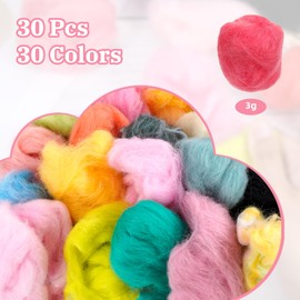 30 Colours Felting Wool, 30 Pieces Wool for Dry Felting, Felting, Fairytale Wool, Felt Wool for Knitting, Wet Felting, Felt Wool for Dry Felting, Wool Needle Felt, Wool Felt, Wool Felt, Random Colour