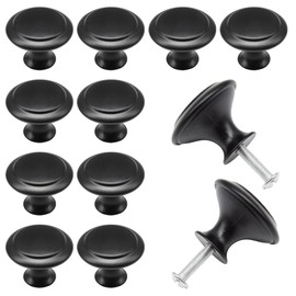 Hocansen 12 PCS Round Drawer Handles 30mm Metal Furniture Pull Knobs with Screws Single Hole Cupboard Door Knobs Black Mushroom Knobs for Drawer,Cabinet and Dresser (Black/30mm/LS-YX)