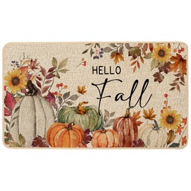 Baccessor Fall Pumpkin Doormat 17x29 Inch Indoor Outdoor Outside Autumn Thanksgiving Day Floral Decorative Front Welcome Door Mat Non-Slip Rubber Backing Seasonal Kitchen Entrance Floor Decoration