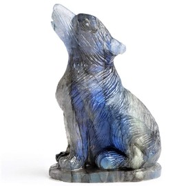 Artistone 2.0" Labradorite Crystal Wolf Statue Decor Hand Carved Gemstone Wolf Gifts Figurines Animal Carving Sculpture Crystal and Healing Stones Home Decoration (Gift Box)