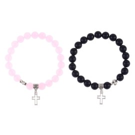 TTPSRY Set of 2 Cross Beaded Couple's Bracelets Stylish Faith Designs For Daily Wear Suitable For Couple And Friends, Resin
