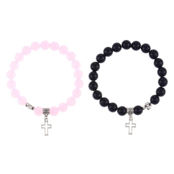 TTPSRY Set of 2 Cross Beaded Couple's Bracelets Stylish Faith
