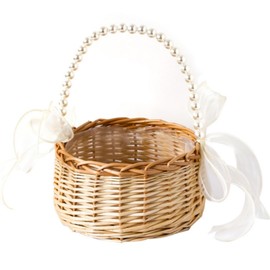 siawadeky Wisteria Woven Storage Basket, Flower Basket, Wedding Flowers, Vases, Lipon, Pearl, Handle, Basket Bag, Accessory Storage, For Outings, Weddings, Receptions, Brides, Parties, Accessories, Flower Storage, Exhibition, Photography, Decoration
