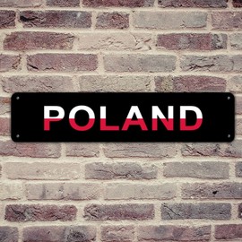 Nintydays Retro Farmhouse Garage Signs Poland Signs Country Flag Patriotic Metal Tin Sign for Indoor Cabin Gate Man Cave Decor 4x18in