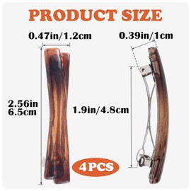 Axicvloes 4 Pcs French Barrette Hair Clips, 2.56" Flat Tortoise Shell Hair Clip, Small Hair Barrettes Hair Accessories for Curved Glossy Thin Hair (4 Colors)