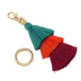 yueton Colorful Layered Tassel Key Chain Cotton Fringe Bag Charm for Purse Handbag Decor Pendant with a Spare Open Ring