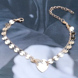 Atentuyi Sequins Layered Anklet Gold Heart Ankle Bracelet Bohemian Foot Chain Barefoot Beach Anklet Jewelry for Women and Girls