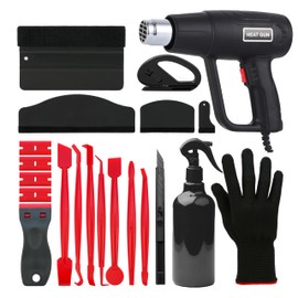 Heat Gun for Vinyl Wrap Tool Kit - 2000W Dual Temp Hot Air Gun for Car Window Tinting, Epoxy Resin, Paint Removal - 21Pc Set with 7 Red Micro Squeegees, Felt Squeegee, Sprayer & Gloves