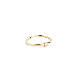 SINGULARU - Single Spark Gold Ring - Ring made of 925 Sterling Silver with 18 Carat Gold Plating - Solitaire Ring - Women's Jewellery - Various Finishes and Sizes - Size 10-18, 52 (16.6), Gold Gold