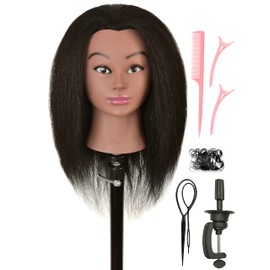 LOHXINHAIR 100% Real Human Hair Mannequin Head Manikin Manican Training Doll Head with Stand for Hairdresser Practice Braiding Styling Bleaching Dyeing Curling Cutting