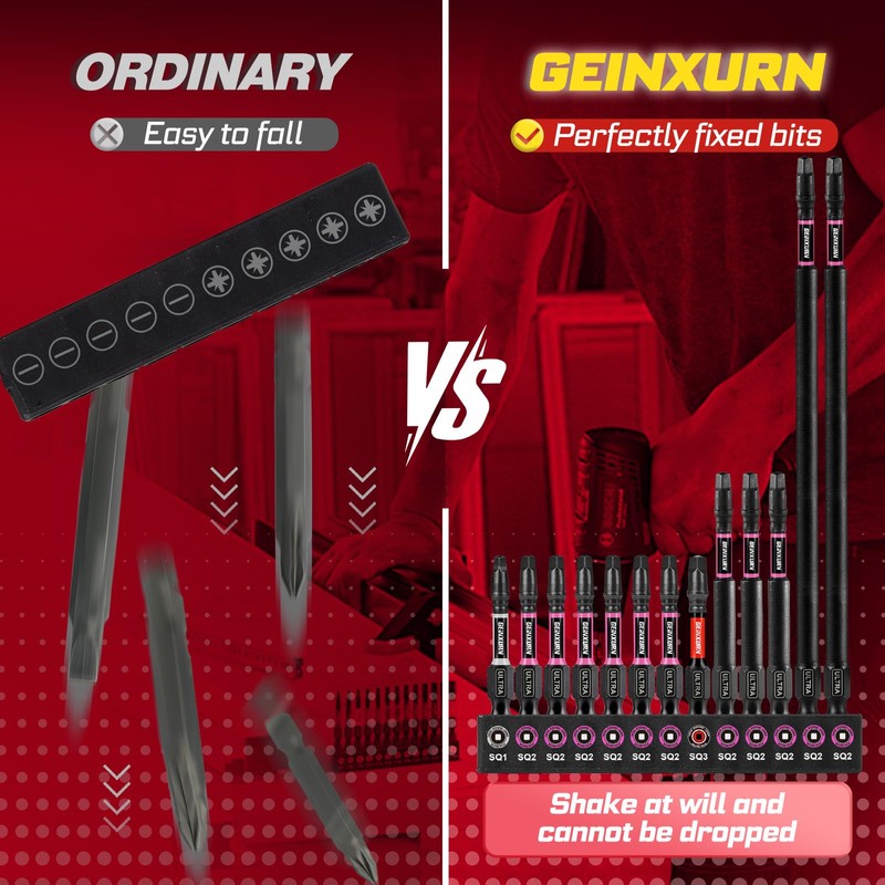 Geinxurn 13pcs 2” 3” 6” Impact #1#2#3 Square Screwdriver Bits