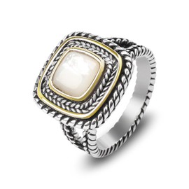 YYSuniee Designer Inspired Two Tone Statement Rings for Women 18K Gold Plated Fashion Brand Engagement Wedding Ring, Brass 18K Gold Plated, shell