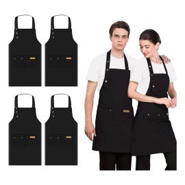 4 Pzs Mandil Delantal Cocina-chef Barbacoa Multiusos Ajustable Unisex Con Bolsillos Para Parrilla Hornear Pintura Arte Estilista Lavavajillas Vmimv