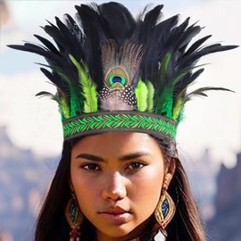 Zoestar Peacock Feather Crown Headband Indian Feather Headpiece Fascinator Decorative Headpiece Festival Costume Hair Accessories for Women (Green, One Size)