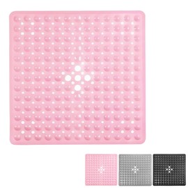 Shower Bath Mat 53x53cm,Extra Square Shower Mat Anti Mould Bath Mats Pink,Non Slip Bath Mat for Tub,Shower Mats with Suction Cups,Drain Holes,Machine Washable Bathroom Bathtub for Kids,Elderly
