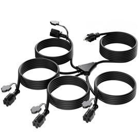 K KASONIC - 31FT Christmas Lights Outdoor Extension Cord with Mutil Outlets, ETL Listed Heavy Duty Electrical Cord with Protective Covers, Weatherproof Extension Cord for Outside, 16AWG/1625W, Black