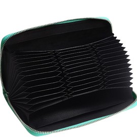 Easyoulife Womens Genuine Leather Credit Card Holder Wallet RFID Secure 36 Slots (Glitter Teal)