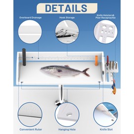 Spirrelab 31" x 13" Bait Cutting Board for Boat Rod Holder Fish Cleaning Station Plier Storage and Knife Slot, Gift for Him, Boaters, Fishers, Outdoorsman, Marine Boating Accessories