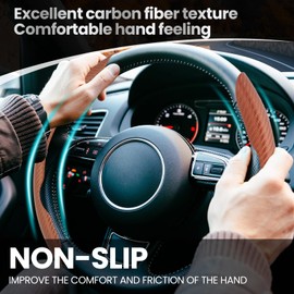 GSPSCN Funda universal de fibra de carbono para volante antideslizante, funda de volante de mariposa, protector de volante segmentado antideslizante, apto para el 99% de los automóviles, accesorios interiores del automóvil (café)