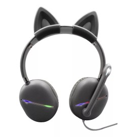 Maíz Audifonos Alambricos Diadema Luz Led Laptop Celular Pc Gato Color Negro
