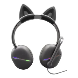 Maíz Audifonos Alambricos Diadema Luz Led Laptop Celular Pc Gato Color Negro