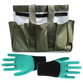 1 x garden tool bag, 1 pair of garden gloves, garden bag, tool bag with multiple pockets, suitable for storing garden tools such as garden shovels and scissors