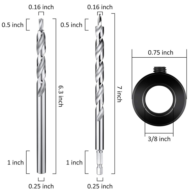 4 Pieces 3/8 Inch Pocket Hole Drill Bit with Depth
