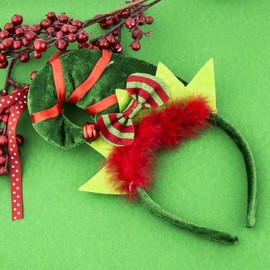 LUX ACCESSORIES Green Christmas Elves Hats Stripe Ribbon Red Fur Costume Fashion Headband
