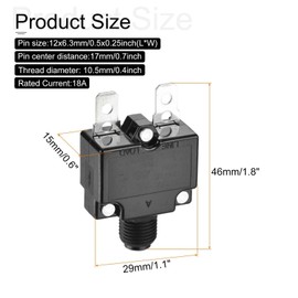 DMiotech 18A Thermal Circuit Breaker 125/250V AC 50V DC 50/60Hz 1.8x1.1x0.6" Push Button Manual Reset Overload Protector with Waterproof Button Cap for Overload Protection Application,2Pcs