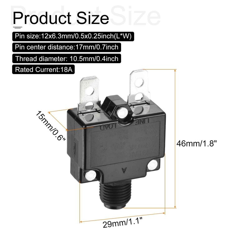 DMiotech 18A Thermal Circuit Breaker 125/250V AC 50V DC 50/60Hz