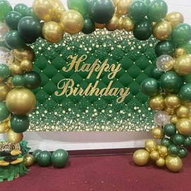 Sensfun Green Happy Birthday Backdrop Banner Glamour Dots Glitter Gold Diamonds Birthday Backdrops Men Women 30th 40th 50th 60th 70th Adult Birthday Party Decorations Photography Background 7x5ft