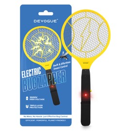 Devogue Electric Fly Swatter - Weight Like Apple - 2AA Battery Powered (not incl.) - 3-Layer Protection Grid Bug Zapper Racket for Home Bedroom Kitchen Office Backyard Patio Indoor Outdoor