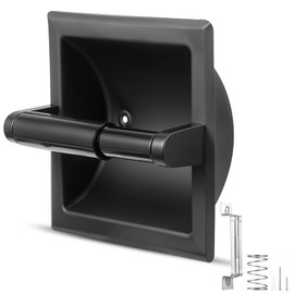 1 Pcs Matte Black Recessed Toilet Paper Holder for Large Rolls, Pivoting Black Toilet Paper Holder Wall Mount Stainless Steel, in Wall Toilet Paper Holder Black, Bathroom Toilet Paper Wall Holder