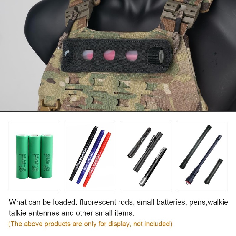 TOPTACPRO Tactical Glow Stick Pouch Chemlight Pen Holder Flashlight Battery