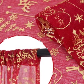 MRTREES Curtains Christmas Curtains Transparent Red Curtains Short Curtains Kitchen Curtain 122 cm Long 140 cm Wide Voile Curtains with Gold Pattern Curtain Living Room Bedroom Set of 2