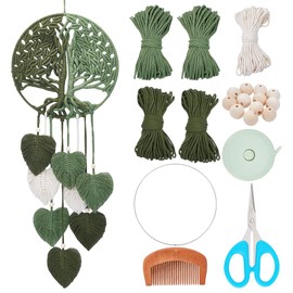 ACRNIGHEET DIY Macrame Kit for Adults Beginners Handmade Green Leaves Tree of Life DIY Boho Macrame Wall Hanging Ornaments with Macrame Supplies Macrame Wall Hanging Kit for Home Decor