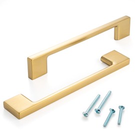 ASKANO, 5 Inch Hole Centers, Brushed Gold Wide Foot Kitchen Cabinet Pull Handle ZP2205 | Pack of 10, Solid Hardware for Drawer, Dresser, Bathroom, Vanity, Furniture Door, Cupboard, Bedroom, 5"