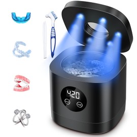 Ultrasonic Retainer Cleaner, 48W 49KHz 8.45oz（250ml） with 6 LED Lights, Denture Cleaner Machine for Jewelry
