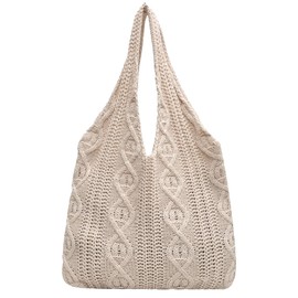 JSTHHTT Beach Bag for Women, Crochet Tote Bag, Retro Summer Woven Bag, Large Capacity Casual Bag, Hobo Bag, for Travel, Holidays and Shopping (Beige)