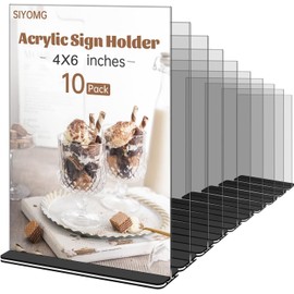 SIYOMG Acrylic Sign Holder, 10 Pack 15 x 10 cm Clear Plastic Display Stand, Double Sided Vertical T Shape Picture Frame, Table Menu Holder for Restaurant Hotel Store Office