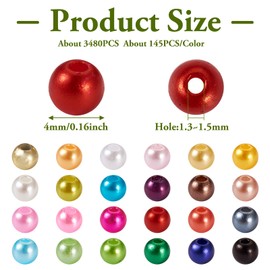 Cheriswelry 3480Pcs 4mm ABS Pearl Beads Plastic Round Pony Beads Colorful Loose Spacer Beads 24 Colors for DIY Crafts Necklace Bracelet Earring Jewelry Making