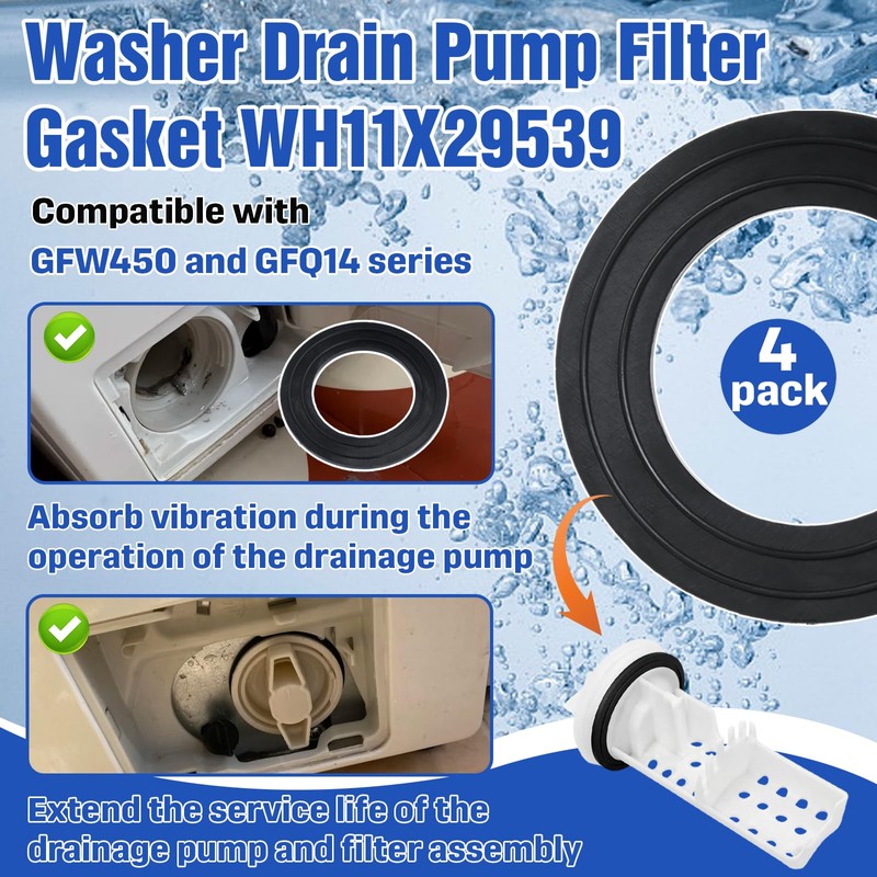 4-Pack Washer Drain Gasket Compatible with WH23X38617 Pump Filter with