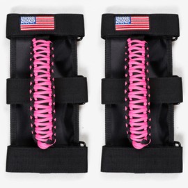 BESTAOO 2 x Roll Bar Grab Handles Paracord Grip Handle for Jeep Wrangler YJ TJ JK JL & Gladiator JT 1955-2022 UTV ATV, Fit for 2 to 4-inch Roll Bars, Upgrade Metal Buckle (Pink)