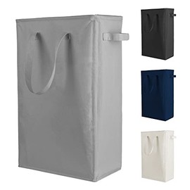 Odonata Cesto de lavandería con asas delgadas, cesta plegable para lavandería, cesta delgada para ropa sucia, bolsa estrecha para lavandería, cesta plegable para ropa sucia 45L (Gris oscuro)