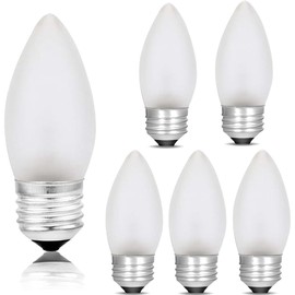Jacqings 60 Watt Incandescent Light Bulbs, Medium E26 Candelabra Base Equivalent Incandescent Torpedo Tip Chandelier with Crystal，Frosted Flame Tip Chandelier Light Bulb.