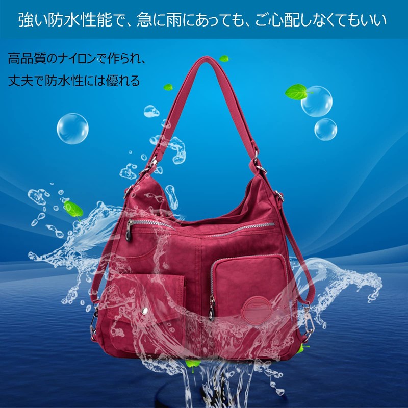 Blostirno Women's Shoulder Bag, Backpack, Large Capacity, Handbag, Nylon, 2-Way,