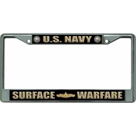 usn navy surface warfare seal military gold chrome license plate frame usa made